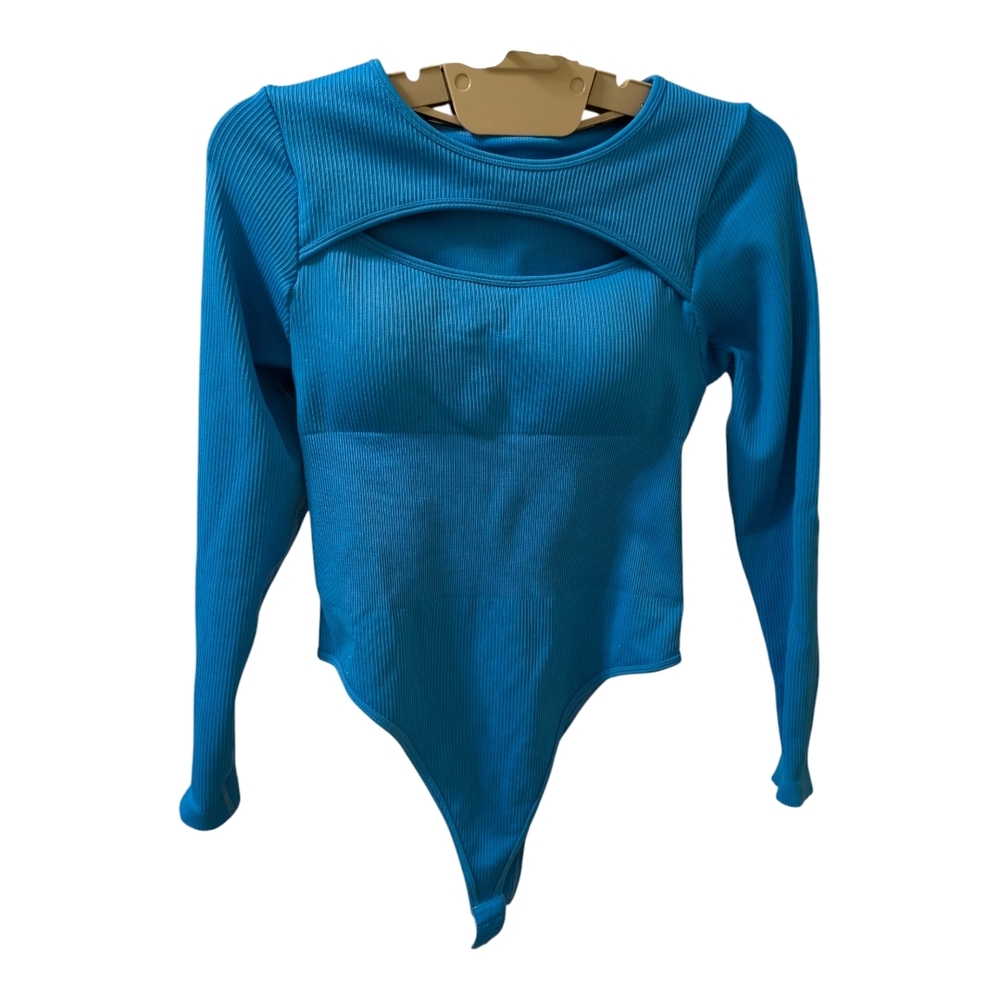 Blue Women's Ribbed Long Sleeve Top
